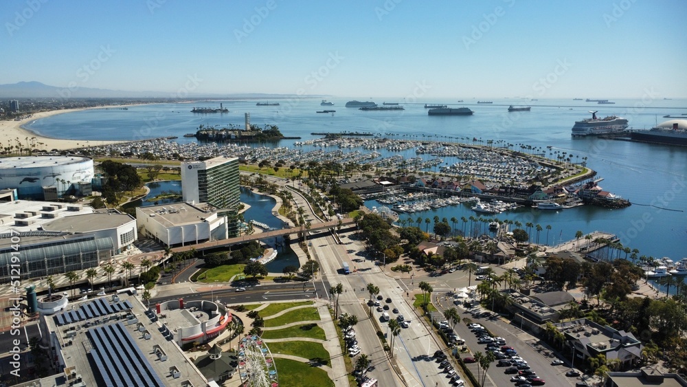 view of Downtown Long Beach Harbor and Buildings in California