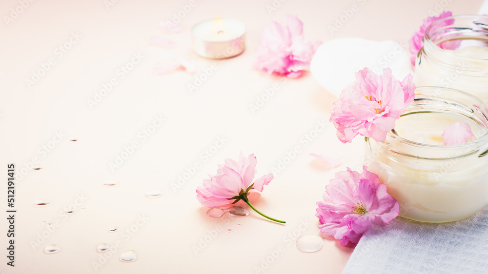 Body care cosmetic and flowers.