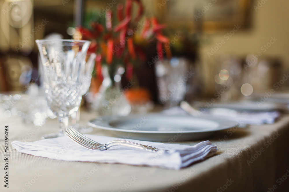Fototapeta premium A formal place setting on a table.