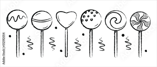 Set candy of sweets doodles. Sweets in sketch style isolated on white background. For design stickers, menu, candy shop. 