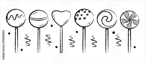 Set candy of sweets doodles. Sweets in sketch style isolated on white background. For design stickers, menu, candy shop.

