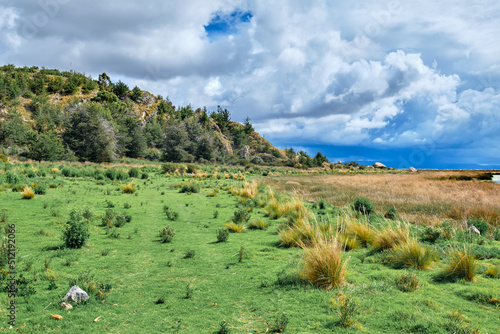 Picturesque shore of Lake Titicaca. Landscape.