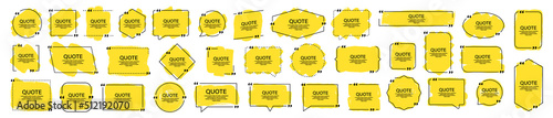 Quote box frame, big set. Quote box icon. Texting quote boxes. Blank template quote text info design boxes quotation bubble blog quotes symbols. Creative vector banner illustration.