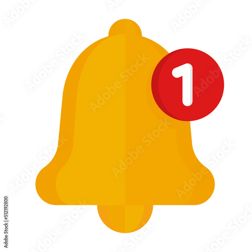 Bell icon on white background, for incoming inbox message, smartphone application alert