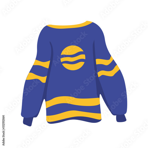 Autumn yellow-blue sweater in a flat style. Vector image.