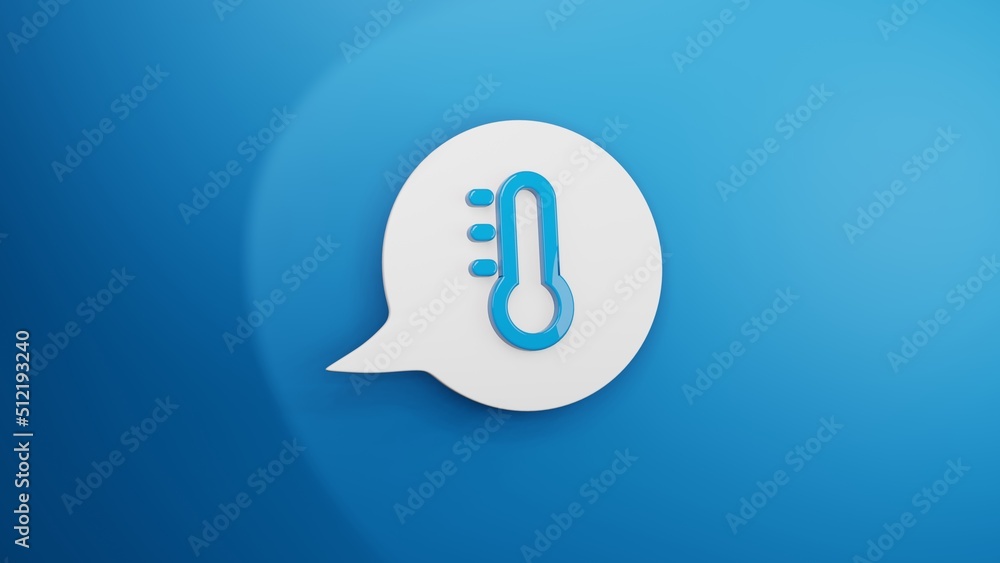 Godenes Thermometer-Symbol auf einer weissen Sprechblase mit rotem Hintergrund, 3D-Rendering Godenes Thermometer-Symbol auf einer weissen Sprechblase mit rotem Hintergrund, 3D-Rendering