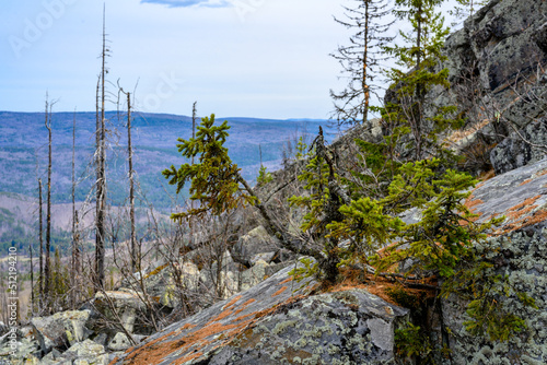 South Ural Mountains with a unique landscape, vegetation and diversity of nature in spring.