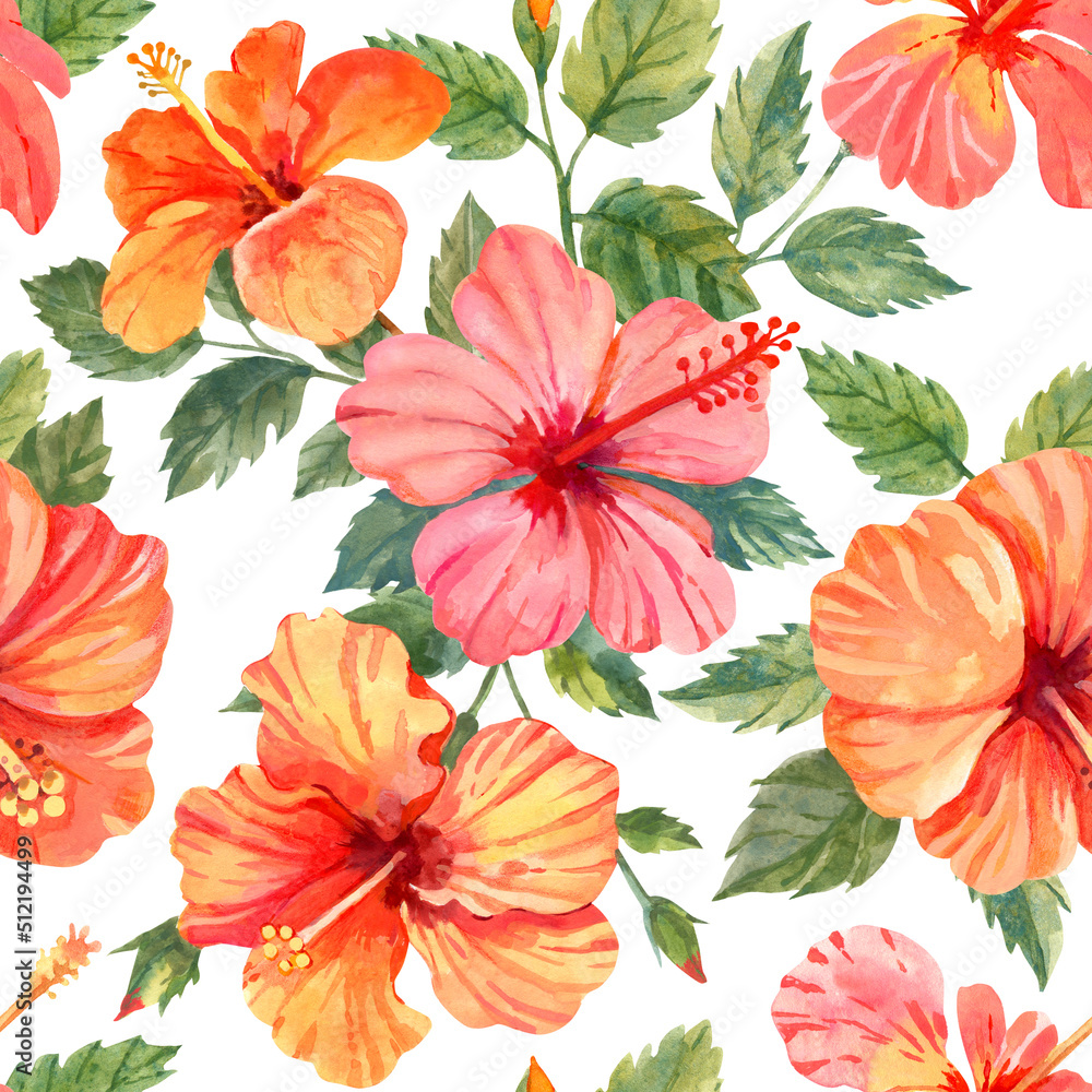 Hibiscus seamless pattern for fabric, wrapping paper, wallpaper Hibiscus seamless pattern for fabric, wrapping paper, wallpaper
