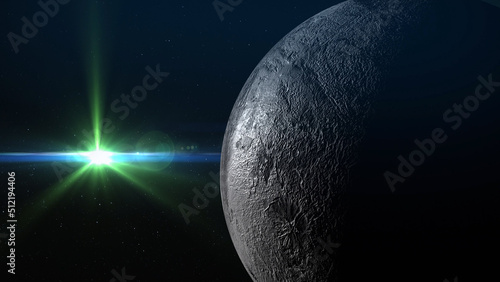 3D Rendering Haumea Planet in Deep Space with Epic Sun