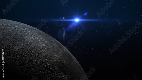 3D Rendering Moon with Epic Sun