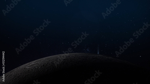 3D Rendering Moon with Stars in Deep Space