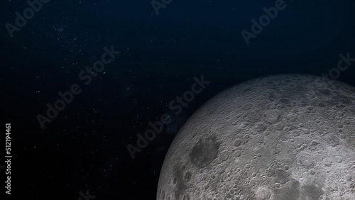 3D Rendering 4K Moon Close Up and Stars