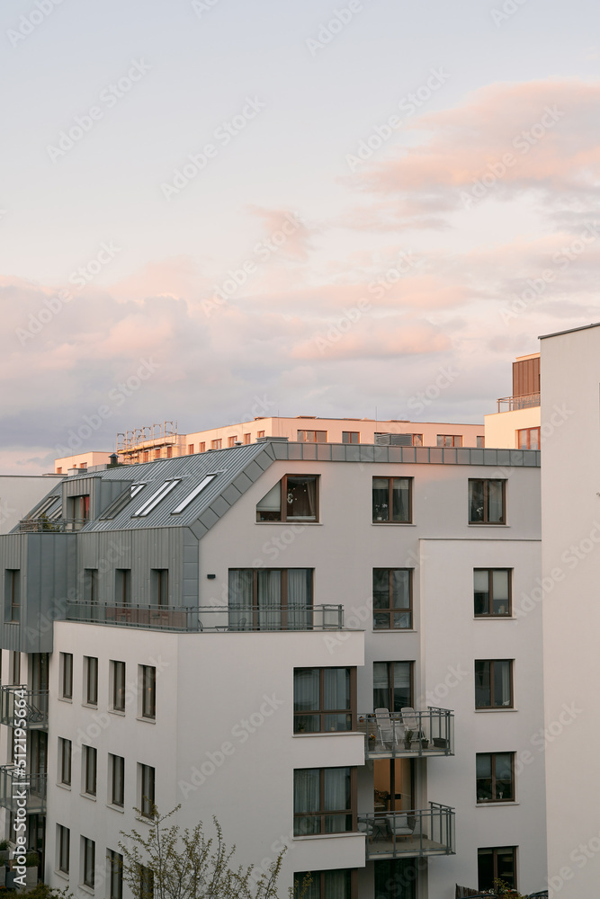 Modern apartment houses neighborhood.