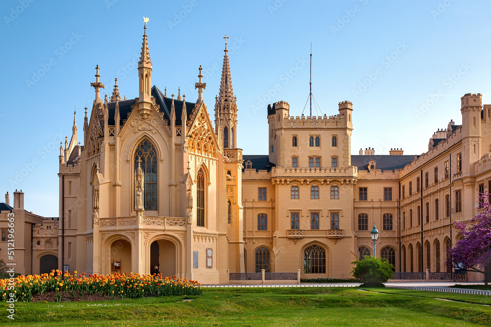 Beautiful Lednice castle at sunset, South Moravia, Czech Republic Beautiful Lednice castle at sunset, South Moravia, Czech Republic