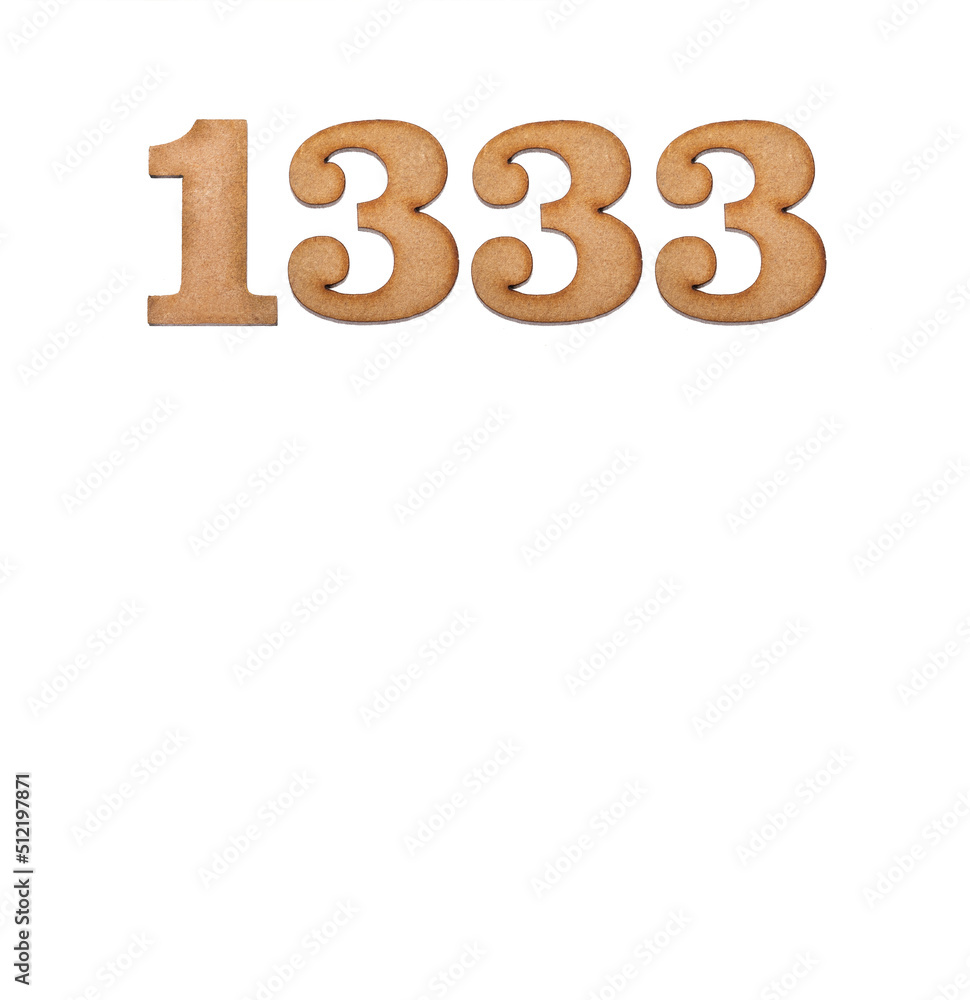 Number 1333 - Piece of wood isolated on white background Number 1333 - Piece of wood isolated on white background
