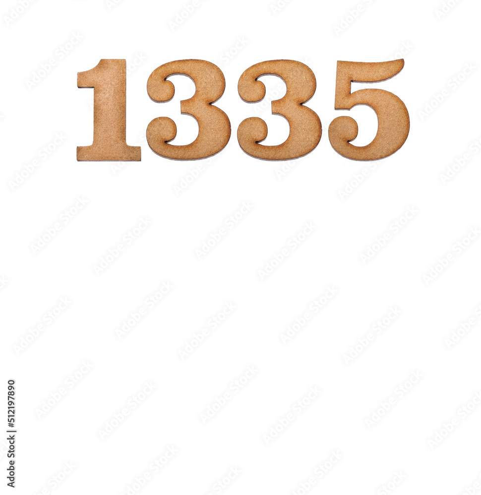 Number 1335 - Piece of wood isolated on white background Number 1335 - Piece of wood isolated on white background