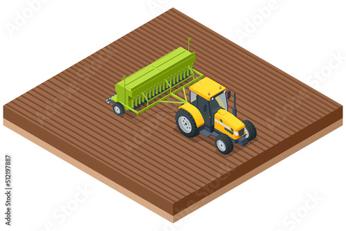 Isometric Agricultural Cultivator. A cultivator is a piece of agricultural equipment used for secondary tillage. Tractor preparing land with seedbed cultivator