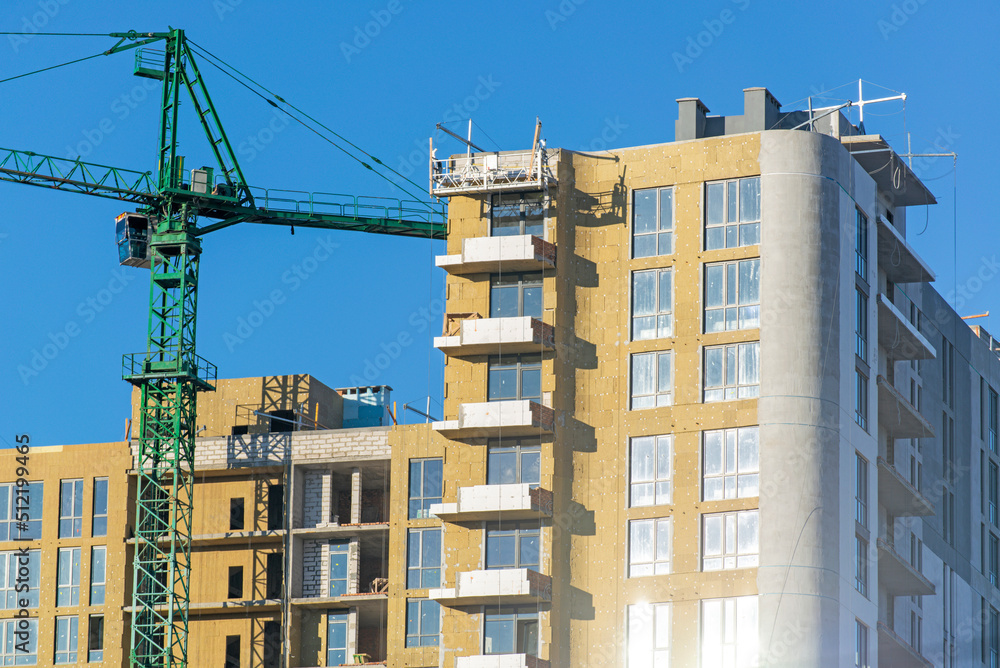Installation of external wall thermal insulation with rock wool