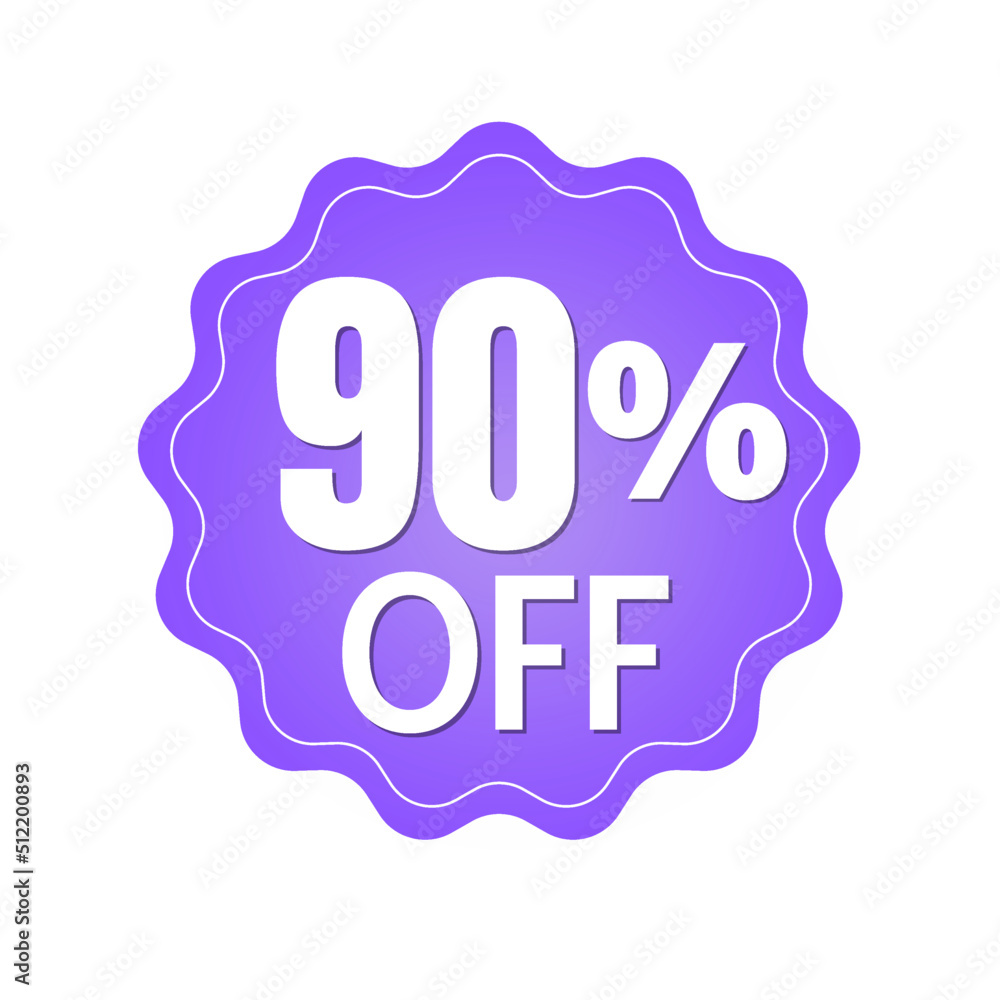 90% percent off, with purple sticker design (banner) and luminosity detail in the center, online discount, mega sale, vector illustration 90% percent off, with purple sticker design (banner) and luminosity detail in the center, online discount, mega sale, vector illustration
