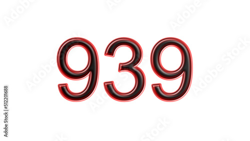 red 939 number 3d effect white background