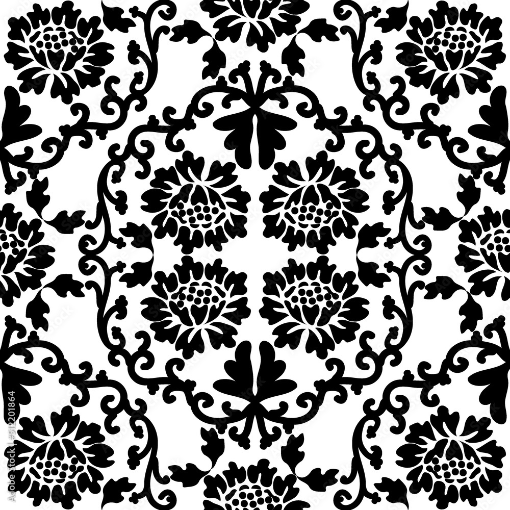 Vector ornament in baroque style. Seamless old-fashioned wallpaper. Classic damask wallpapers. Black and white. Vector ornament in baroque style. Seamless old-fashioned wallpaper. Classic damask wallpapers. Black and white.