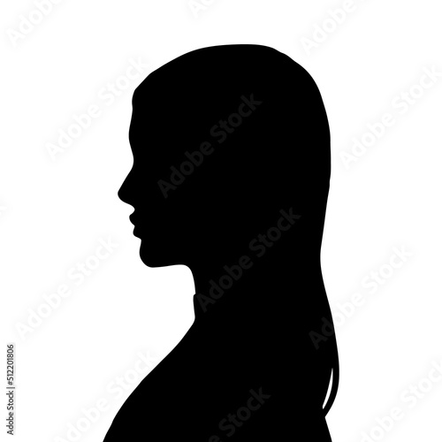 Woman Head Black and White Vector Silhouette. Beautiful Girl Fashionable Haircut style. Simple Elegant Woman Silhouette Icon Isolated.