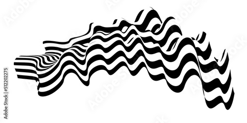 Waving flag as a brush stroke with zebra texture. Vest striped with fabric Black and white stripes curved in a bizarre way with waves curving along the trajectory