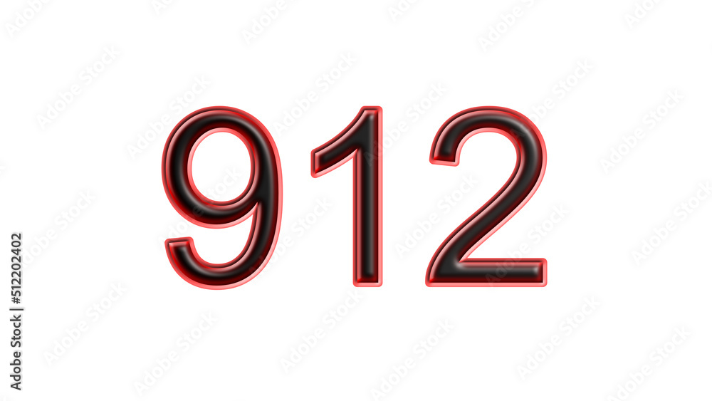 red 912 number 3d effect white background red 912 number 3d effect white background