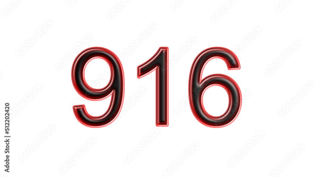 red 916 number 3d effect white background red 916 number 3d effect white background