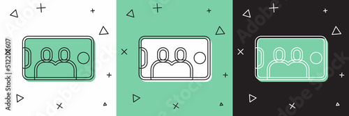 Set Selfie on mobile phone icon isolated on white and green, black background. Romantic self portrait, young friends taking selfie photo at smartphone. Vector