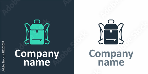 Logotype Hiking backpack icon isolated on white background. Camping and mountain exploring backpack. Logo design template element. Vector
