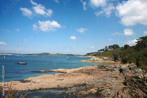 View up the Fal estuary from St. Anthony's Head, Cornwall, UK: Carricknath Point, Castle Point and Falmouth beyond