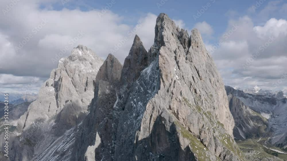 aerial view on dolomites mountains with snow covered peaks on sunny day aerial view on dolomites mountains with snow covered peaks on sunny day