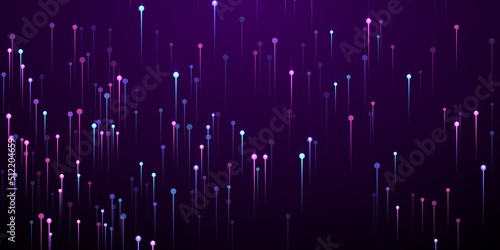 Upward glowing line beams fiber optics concept.