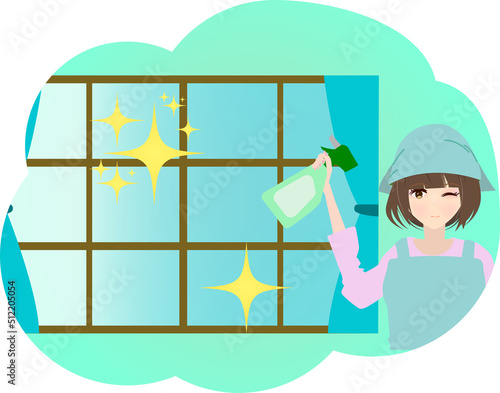ハウスクリーニングする主婦の挿絵