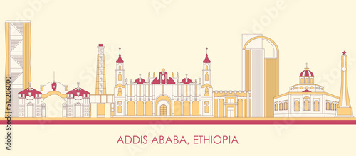 Cartoon Skyline panorama of city of Addis Ababa, Ethiopia - vector illustration