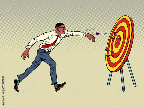 African businessman target dart target accuracy competition, sports fun and recreation