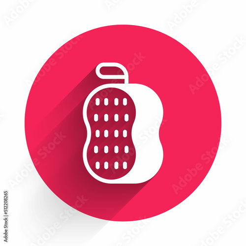 White Washcloth icon isolated with long shadow background. Bath house sauna washcloth sign. Item for pleasure and relaxing. Red circle button. Vector