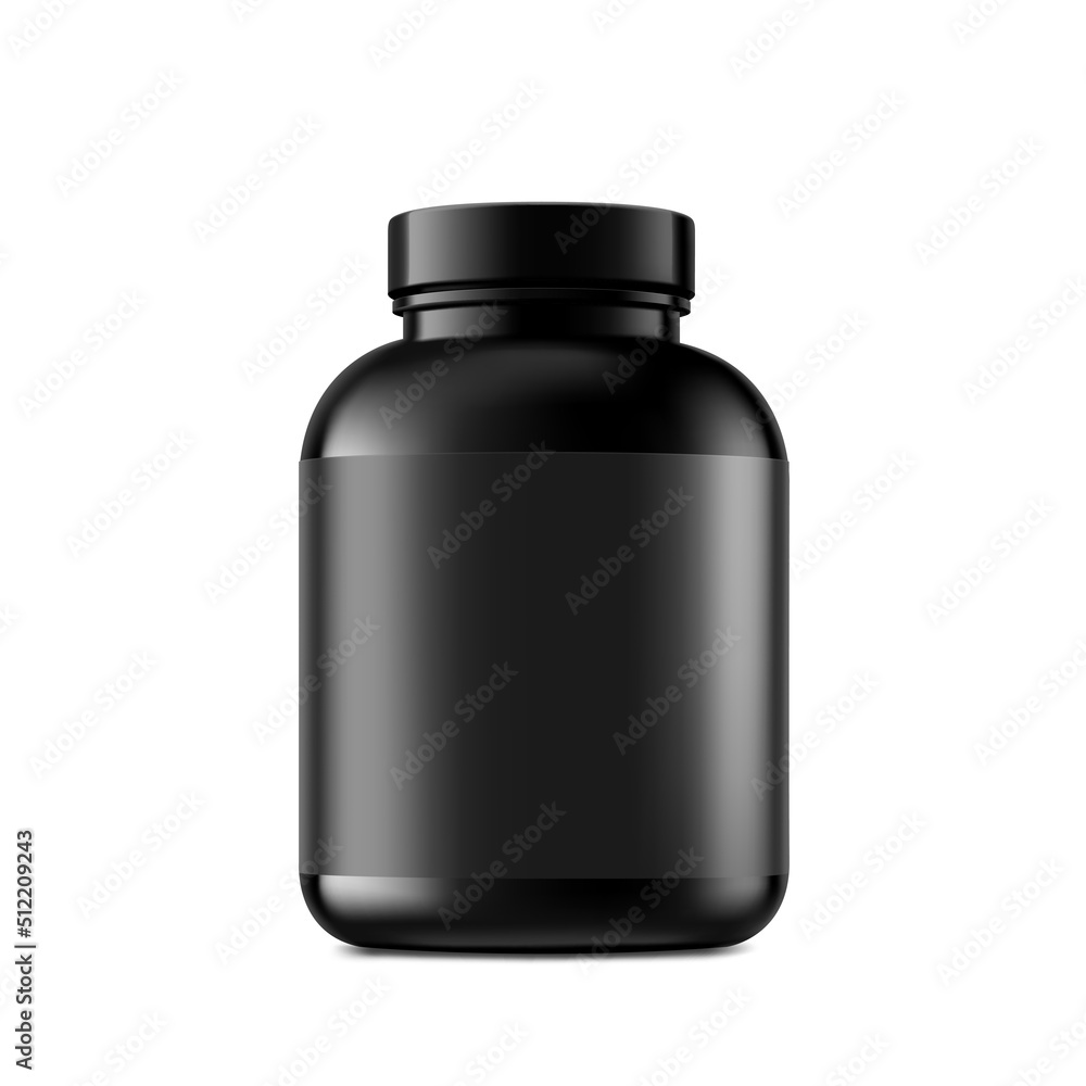 Black bottle mockup. Vector illustration isolated on white background. Perfect for health, cosmetic, pharmacy products. EPS10.