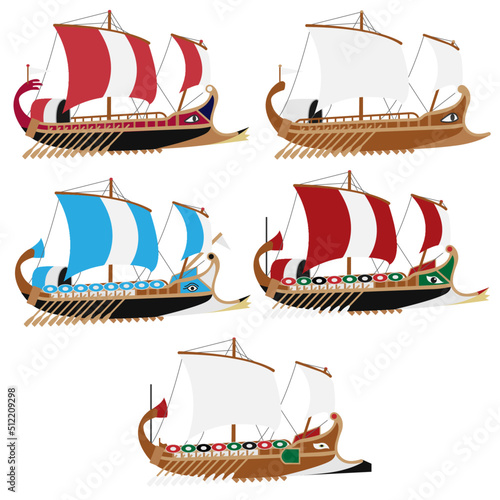 Trireme boats vectors / Ai Illustrator