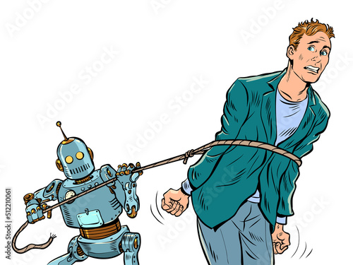 the robot lassoed people, artificial intelligence captured a human. The superiority of electronics and computers concept