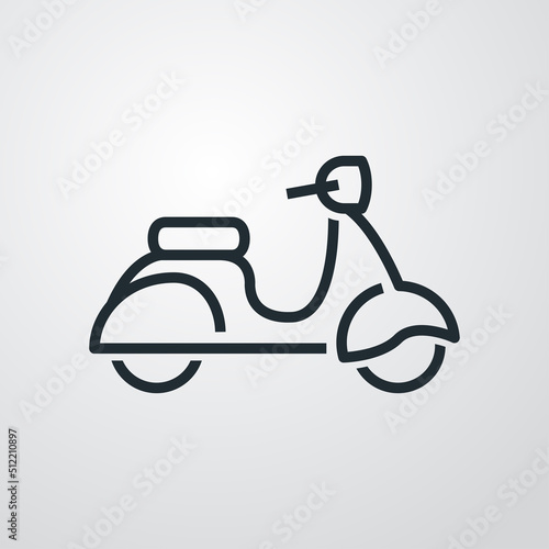 Icono silueta de scooter vintage. Logotipo de ciclomotor. Vector con líneas en fondo gris