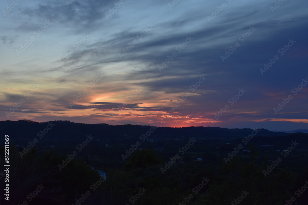 Beautiful summer sunset village in Corfu, Greece