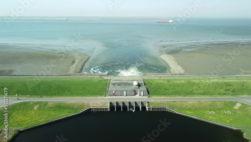 Aerial view of sea lock Bathse Spuisluis in Zeeland the Netherlands on the Belgium border photo