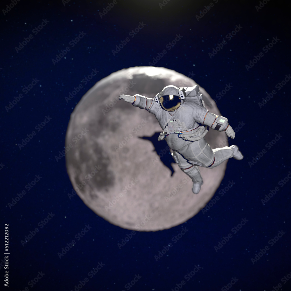 Astronaut near the moon, 3D rendering Astronaut near the moon, 3D rendering