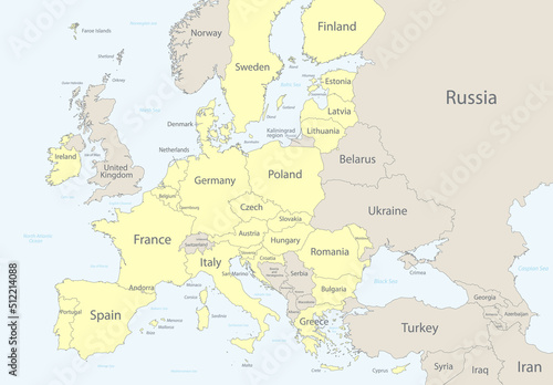 Map of the European Union with neighboring states vector