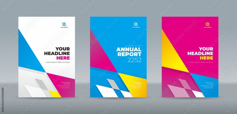 Random modern cyan, magenta and cyan triangles cover template for annual report, magazine, booklet, portfolio, proposal