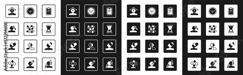 Set Psychological test, Medicine pill or tablet, Finding problem psychology, Hypnosis, Old hourglass, Psychology, Solution and Broken heart divorce icon. Vector