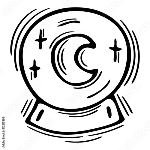 Hand drawn magic ball for predictions. Magical element. Symbol of esotericism, mysticism, witchcraft