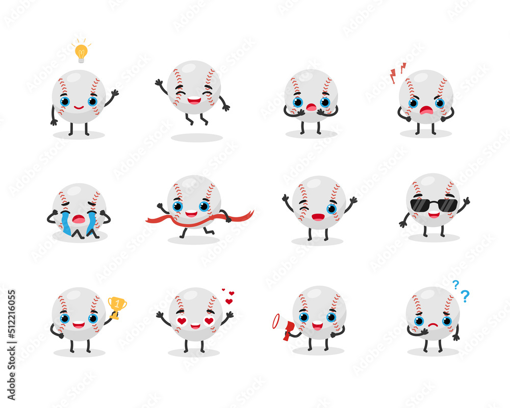 Fototapeta premium Baseball set of sports emotions characters. Flat vector illustration